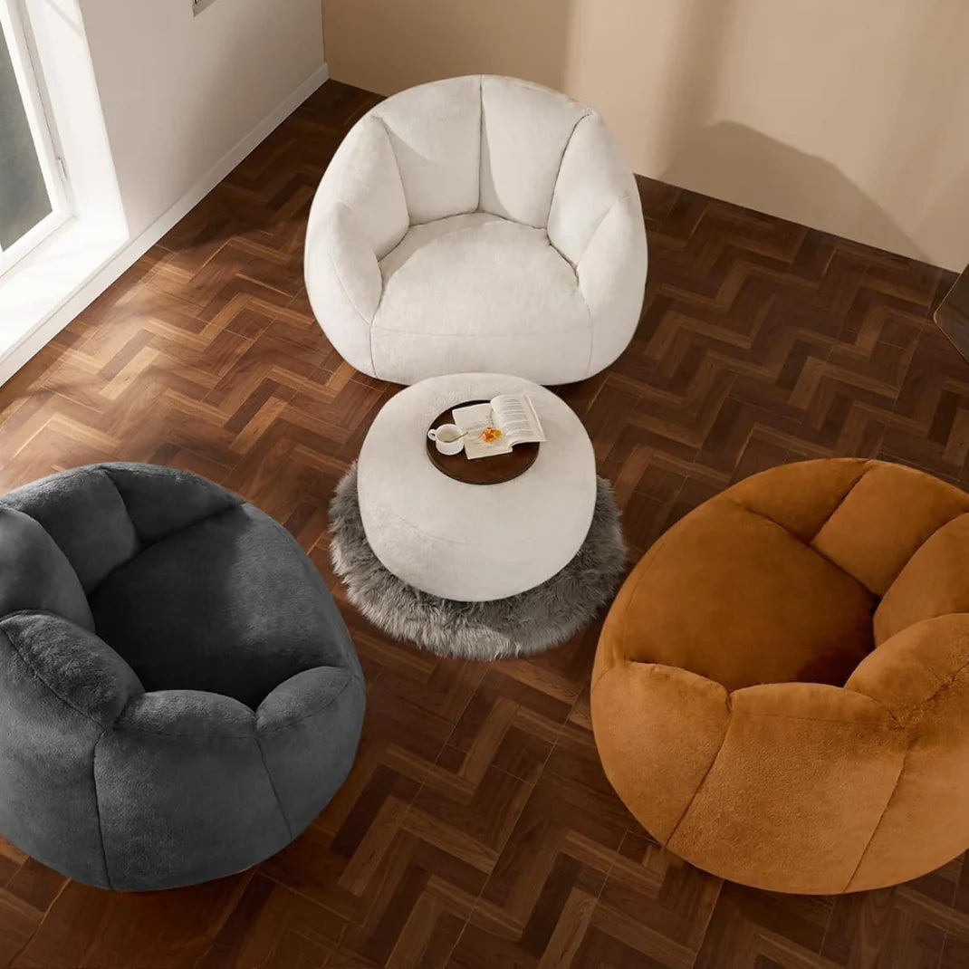 Sofina™ | Swivel Bean Bag with Footrest – Pure Comfort