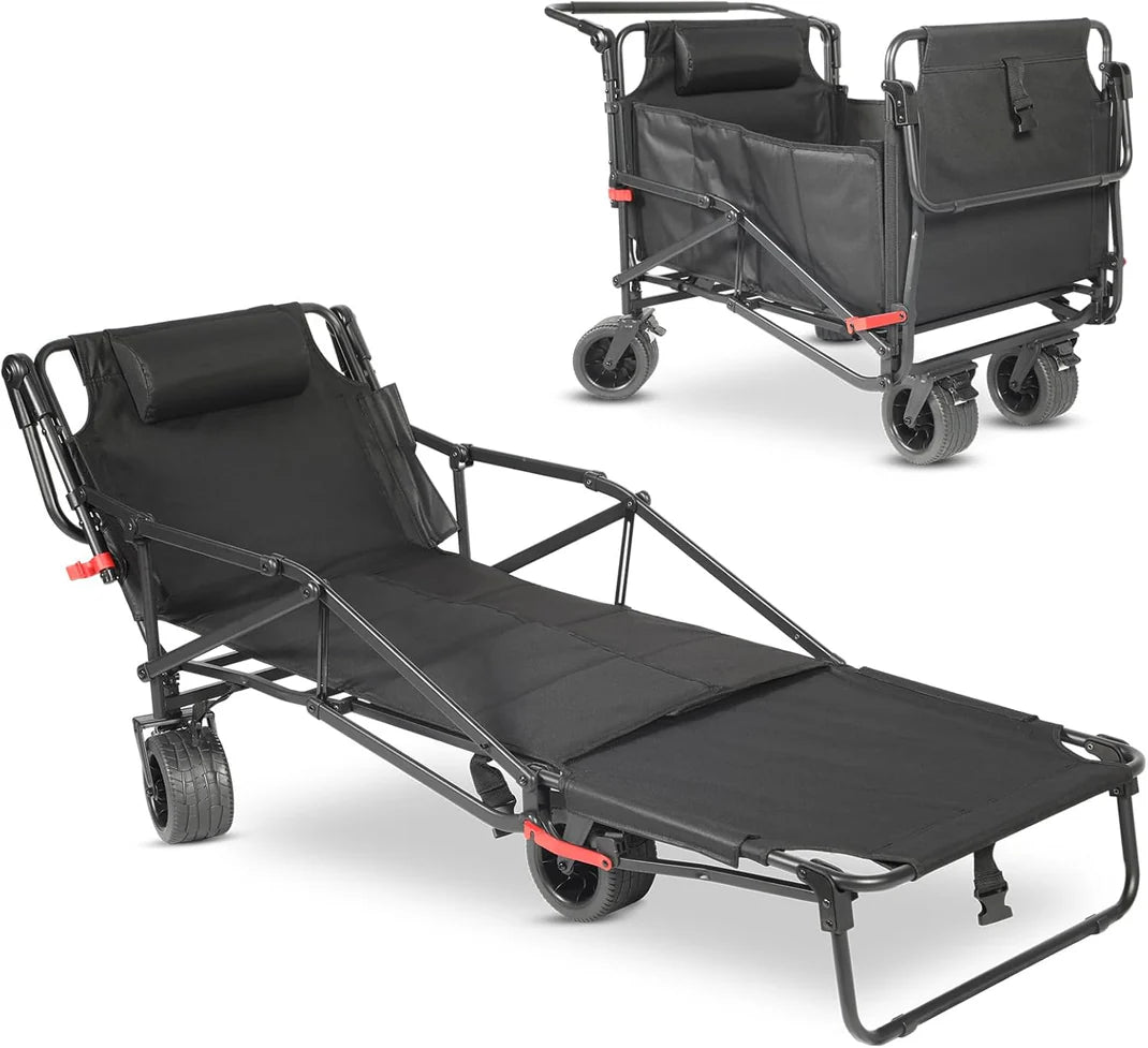 Seavia™ | 2-in-1 Beach Wagon Chair – Foldable, Big Wheels & 400 lbs Capacity