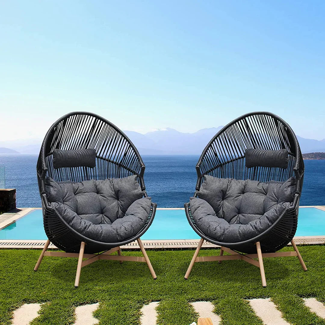 Solara™ | Wicker Egg Chair – Grand Patio Lounge with Thick Cushion for Outdoor Comfort